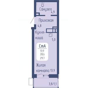 Студия квартира, вторичка, 30м2, 2/15 этаж