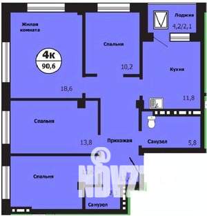4-к квартира, строящийся дом, 91м2, 14/19 этаж