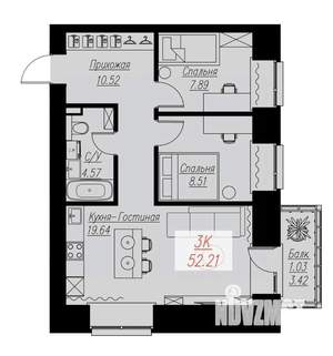 3-к квартира, вторичка, 52м2, 15/17 этаж