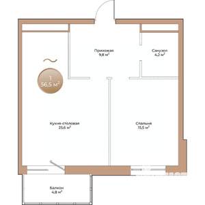 1-к квартира, строящийся дом, 57м2, 2/24 этаж