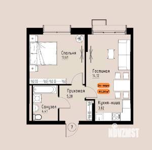 2-к квартира, вторичка, 41м2, 13/17 этаж