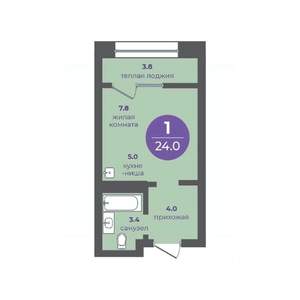 1-к квартира, вторичка, 24м2, 6/24 этаж