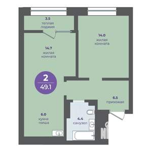 2-к квартира, вторичка, 46м2, 11/15 этаж