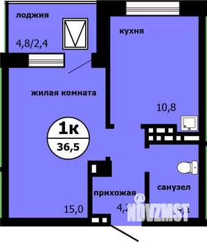 1-к квартира, сданный дом, 36м2, 8/19 этаж