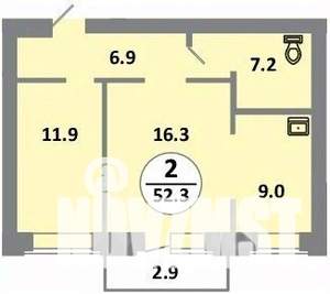 2-к квартира, вторичка, 53м2, 8/14 этаж
