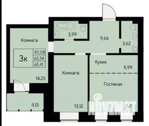 3-к квартира, сданный дом, 65м2, 3/7 этаж