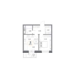 2-к квартира, вторичка, 43м2, 2/9 этаж