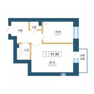 1-к квартира, вторичка, 51м2, 5/7 этаж