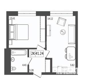 2-к квартира, вторичка, 41м2, 5/17 этаж