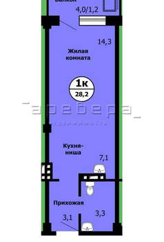 1-к квартира, вторичка, 28м2, 17/19 этаж