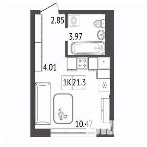 1-к квартира, строящийся дом, 21м2, 10/17 этаж