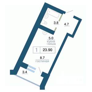 1-к квартира, вторичка, 24м2, 4/24 этаж