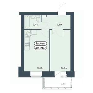 1-к квартира, строящийся дом, 40м2, 3/9 этаж