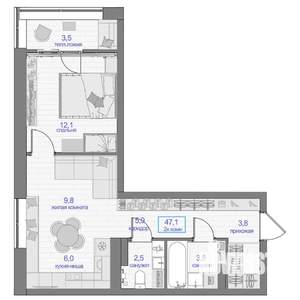 2-к квартира, вторичка, 47м2, 5/24 этаж