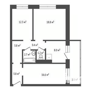 3-к квартира, вторичка, 71м2, 7/17 этаж