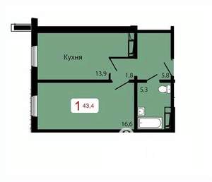 1-к квартира, строящийся дом, 43м2, 1/17 этаж
