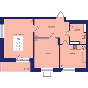 2-к квартира, вторичка, 59м2, 23/24 этаж