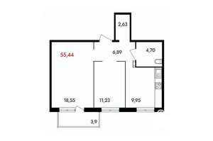 2-к квартира, вторичка, 56м2, 18/18 этаж