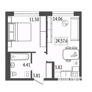 2-к квартира, вторичка, 38м2, 9/17 этаж