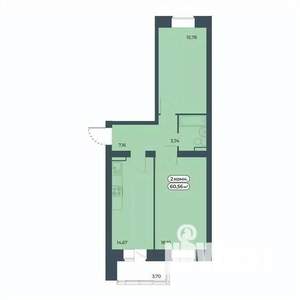 2-к квартира, строящийся дом, 61м2, 4/9 этаж