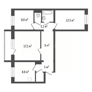 3-к квартира, вторичка, 67м2, 5/5 этаж