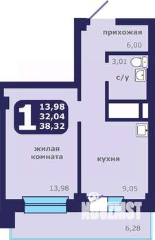 1-к квартира, строящийся дом, 38м2, 5/25 этаж