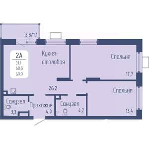 2-к квартира, вторичка, 70м2, 8/21 этаж