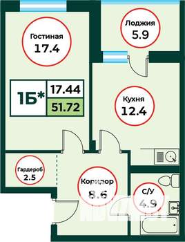 1-к квартира, вторичка, 52м2, 5/8 этаж