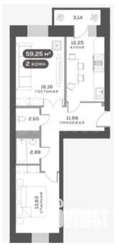 2-к квартира, вторичка, 59м2, 15/17 этаж