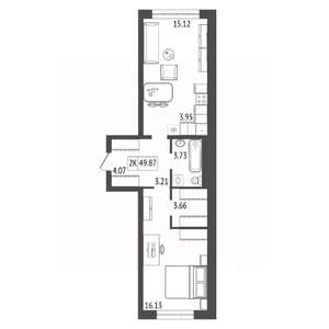 2-к квартира, строящийся дом, 50м2, 3/17 этаж