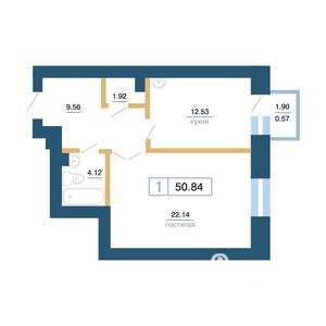 1-к квартира, вторичка, 51м2, 4/7 этаж
