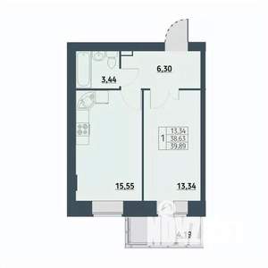 1-к квартира, вторичка, 40м2, 9/9 этаж