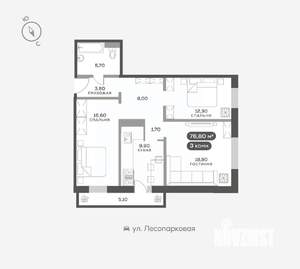3-к квартира, вторичка, 77м2, 2/17 этаж
