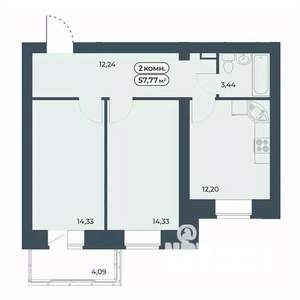 2-к квартира, строящийся дом, 58м2, 3/9 этаж