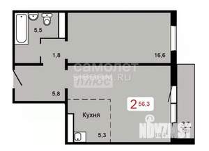 2-к квартира, вторичка, 56м2, 15/18 этаж