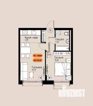 2-к квартира, вторичка, 36м2, 3/17 этаж