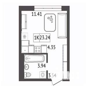 1-к квартира, строящийся дом, 23м2, 7/17 этаж