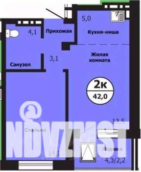 2-к квартира, строящийся дом, 42м2, 1/19 этаж