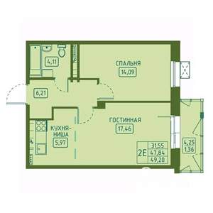 2-к квартира, вторичка, 49м2, 19/23 этаж