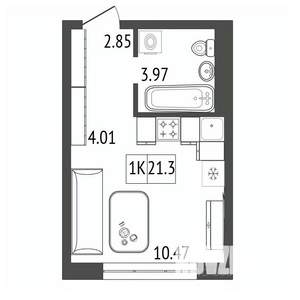 1-к квартира, строящийся дом, 21м2, 15/17 этаж