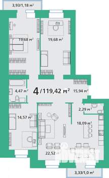 4-к квартира, строящийся дом, 120м2, 6/9 этаж