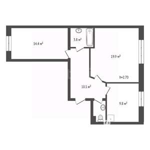 2-к квартира, вторичка, 60м2, 1/10 этаж