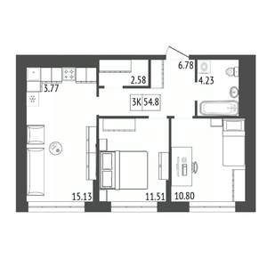 3-к квартира, вторичка, 55м2, 7/17 этаж