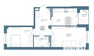 2-к квартира, строящийся дом, 65м2, 6/19 этаж