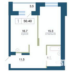 1-к квартира, строящийся дом, 50м2, 4/24 этаж