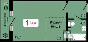1-к квартира, строящийся дом, 35м2, 13/17 этаж