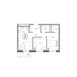 3-к квартира, вторичка, 61м2, 2/9 этаж