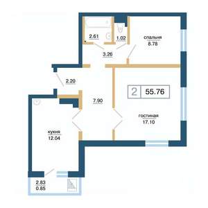 2-к квартира, вторичка, 56м2, 11/17 этаж