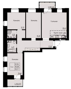4-к квартира, строящийся дом, 93м2, 2/8 этаж