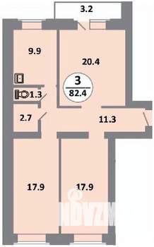 3-к квартира, строящийся дом, 82м2, 11/14 этаж